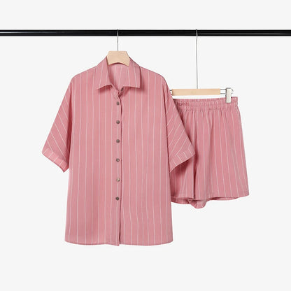 2026 ZANZEA Summer Elegant Short Sleeve Lapel Neck Shirt Short Sets Casual Women 2 Pieces Sets Striped Holiday Outfits Tracksuit