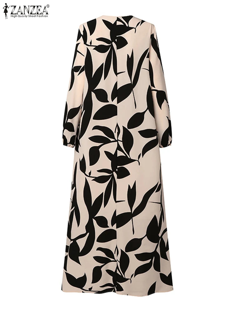 Women Fashion Long Sleeve Floral Print Muslim Dress Abaya ZANZEA Autumn Bohemain Sundress Maxi Long Vestidos Islamic Clothing