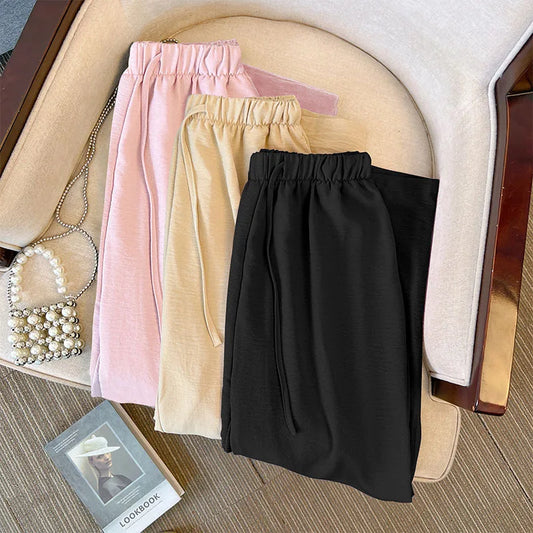 150Kg Summer Cool Pants Plus Size Women's Hip 165 High Waisted Straight Tube Thin Wide Leg Pants 5XL 6XL 7XL 8XL 9XL 3-Colors