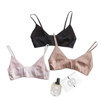 Birdtree Women's 90% Silk 10% Spandax Bra, Thin Non-pad Everyday Comfortable ,Wireless Small Chest Bralette Intimate P36753QM