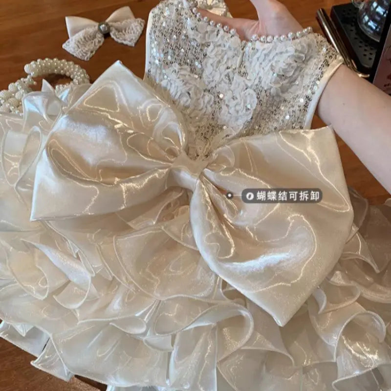 High Quality Kids Princess Dresses Girls Dress-Bead-sequin-flower hemline Girls Party Costume Children Birthday Party Clothes