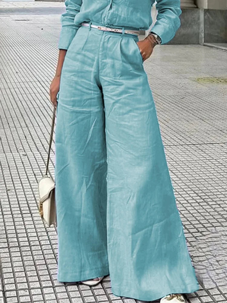 Bonboho Women's Cotton Linen High Waist Wide Leg Pants with Pockets 2026 Summer Minimalist Solid Color Casual Office Trousers