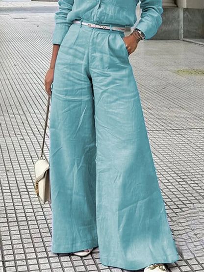 Bonboho Women's Cotton Linen High Waist Wide Leg Pants with Pockets 2026 Summer Minimalist Solid Color Casual Office Trousers