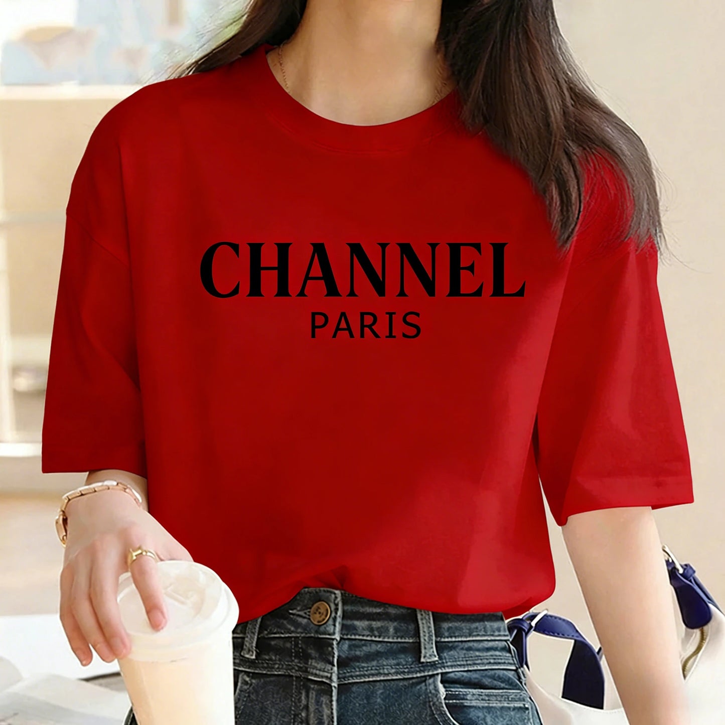 Luxury Brand Machine Washable Womens Casual Elegant Fashion CHANNEL Graphic T-shirt O-Neck Short Sleeve Top Women's Clothing