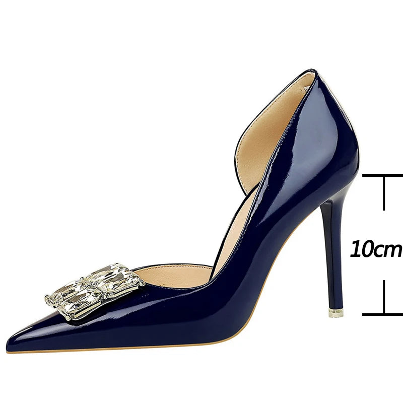 BIGTREE Shoes NEW Luxury High Heels Rhinestone Design Women Pumps Patent Leather Female Heels Stilettos Fashion Sexy Party Shoes