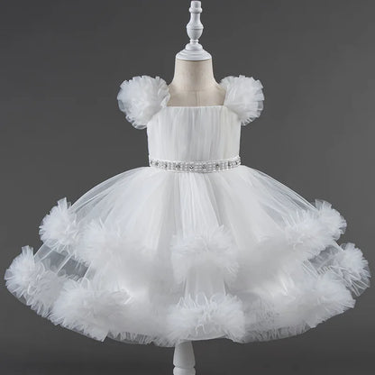 Fashion Solid Color Princess Dress for Girls Lace Mesh Sleevelss Children Girls Party Dress Summer Girl Dresses 1-7 Years