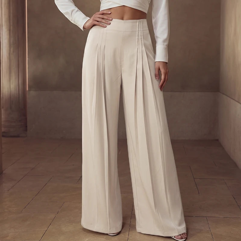 ZANZEA Women Pants Pleated Casual Wide Leg Long Trousers 2026 Summer Office Lady Wide Leg Capris Solid Color Elegant Bottoms