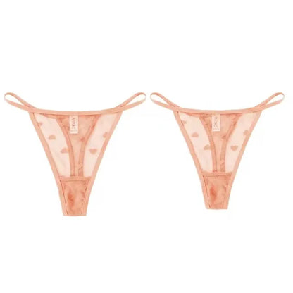 2Pcs Heart See Through Mesh G-String T-Pants Underpants Sexy Lace Sheer Underwear Women's Low Waist  Lingerie Thong Panties