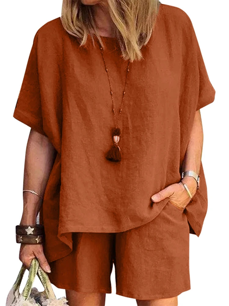 ZANZEA 2024 Summer Two Piece Women Tracksuit Causal Shorts Suits Short Sleeve Shirt Tops Loose Matching Set Oversized Outfits