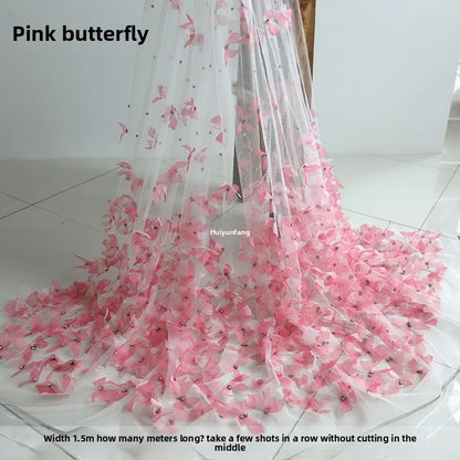 3D Butterfly Embroidery Lace Mesh Fabric for Wedding Dress Decoration Handmade Diy Cloth By The Meter Sewing Material