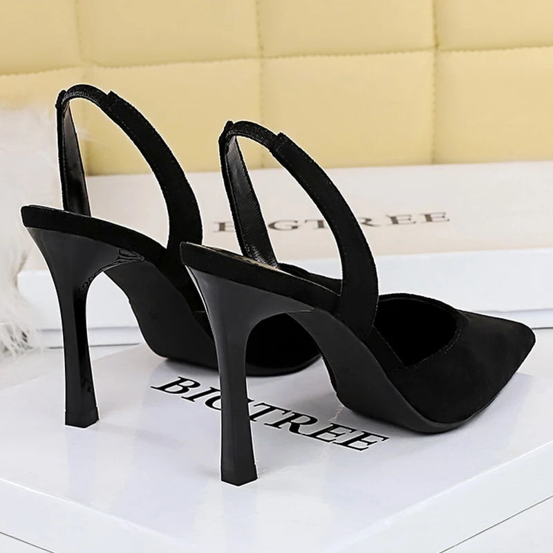BIGTREE Shoes Women Sandals Stiletto Heels 9 cm Suede High Heels Women Summer Shoes Hollow Out Back Strap Sandals Party Shoes