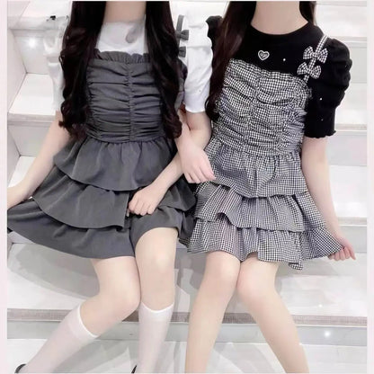 Japanese Style Sweet Lady Crew Neck Tees Bubble Short Sleeve T-shirts Versatile Slim Fit Women's Tops Spring and Summer