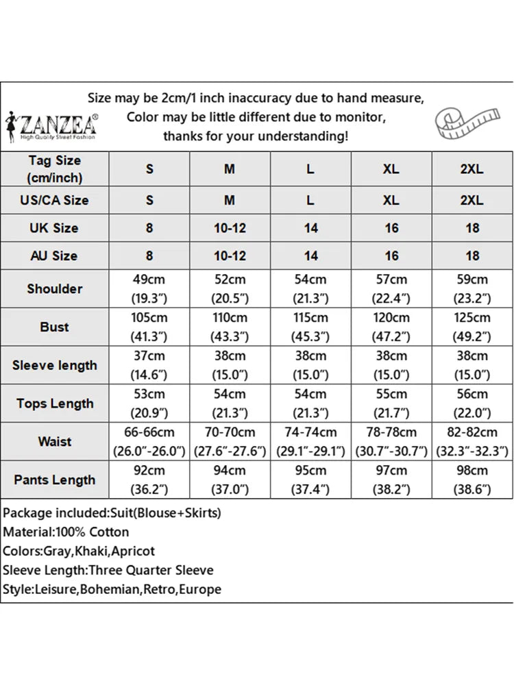 ZANZEA Autumn Bohemian Outfits Women 2 Pieces Sets 3/4 Lantern Sleeve Blouse Floral Print A-Line Maxi Skirt Casual Holiday Suit