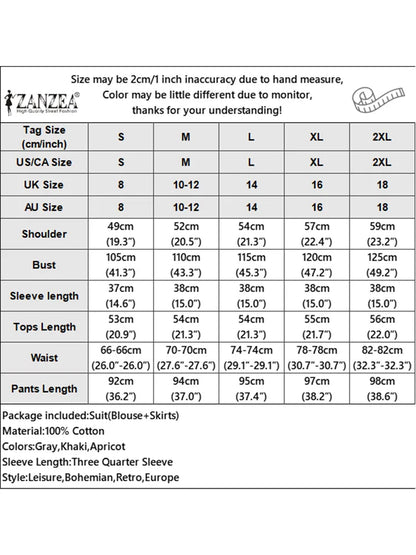 ZANZEA Autumn Bohemian Outfits Women 2 Pieces Sets 3/4 Lantern Sleeve Blouse Floral Print A-Line Maxi Skirt Casual Holiday Suit