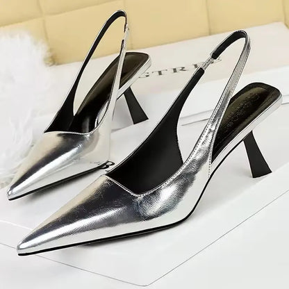 BIGTREE Shoes Summer Women Sandals Patent Leather Kitten Heels Ladies Shoes Hollow Back Strap Sandals Women Sandals Party Shoes