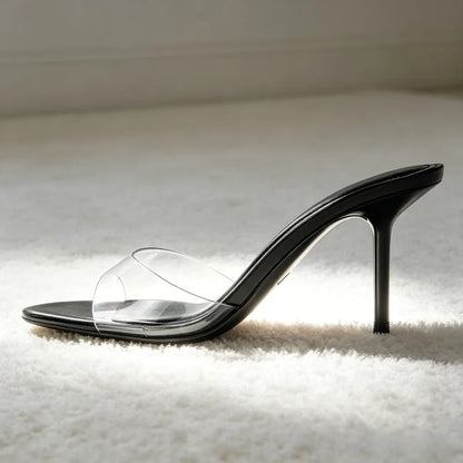 Fashion Transparent PVC Sandals Women Sexy Round-toe Open-toe Stiletto Slide Sandals Luxury Brand Designer Shoes Sandalias Mujer