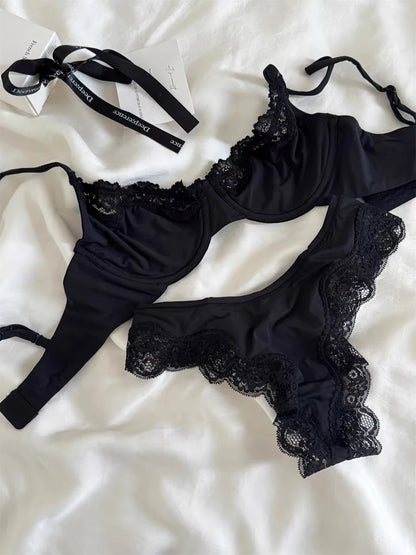 Lace Bra Set Women Thin Transparent Mesh With Steel Ring Bras+Low Waist Panties Female Pink Sweet Bra Sets Underwear 2026 New