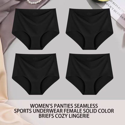 4PCS/SET Plus Size Underwear Women's Panties Ice Silk Solid Color Ladies Seamless Underpants High Waist Sexy Breathable Lingerie