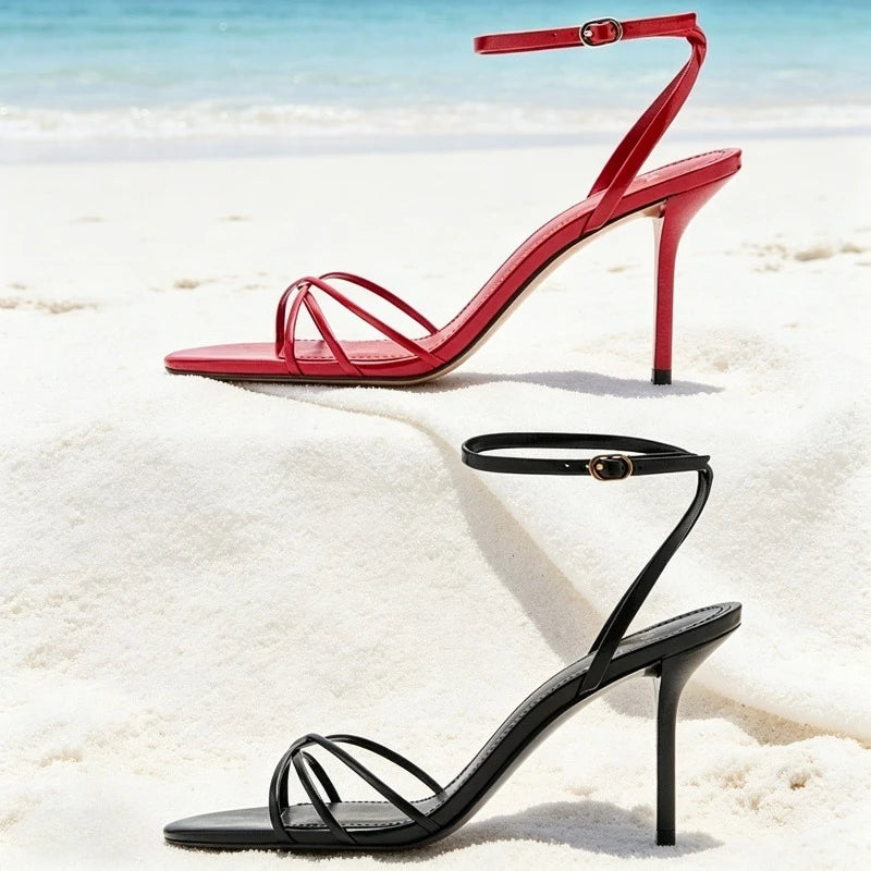Concise Style Ankle-Strap Heeled Sandals Women Sexy Open-Toe Cross-tied Slingback High Heels for Ladies Elegant Party Dress Shoe