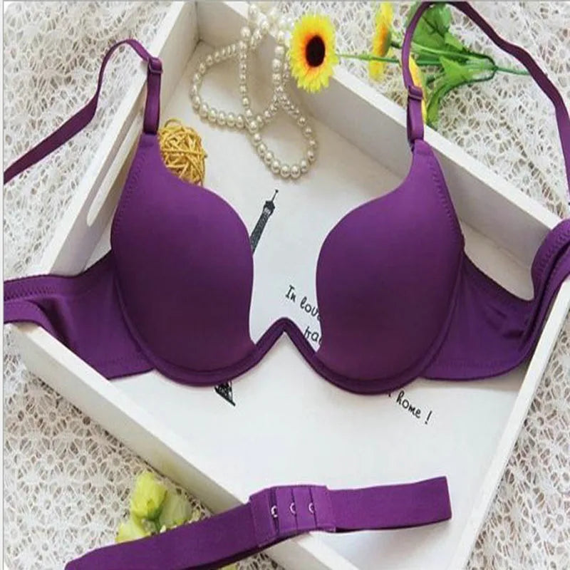 Japanese Deep V Push Up Sexy Bra Underwire Underwear Women Soutien Gorge Thin Half Cup Solid Color Lingerie Beautiful Back