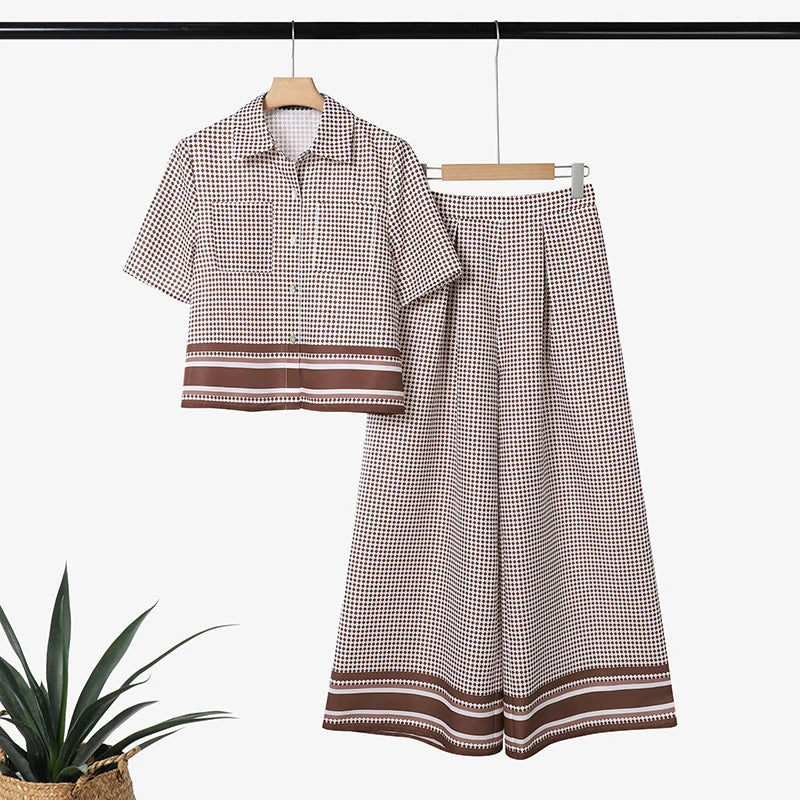 2026 ZANZEA Summer Pant Sets Fashion Women 2 Piece Sets Short Sleeve Shirt Wide Leg Trousers Suit Plaid Outfits Office Tracksuit