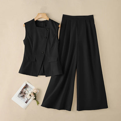 Fashion Women 2 Pieces Sets ZANZEA Summer Sleeveless Buttons -Up Tanks Tops Pants Sets Elegant Solid OL Work Tracksuit Outfits