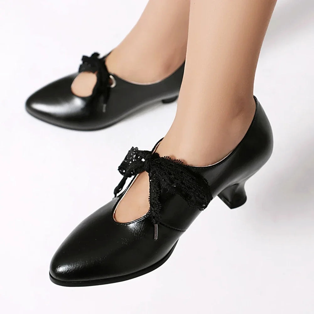 Women Fashion Spring and Summer New Pointed Toe Closed Toe High Heels Retro Lace Up Bridal Shoes Office Party Single Shoes 215-1