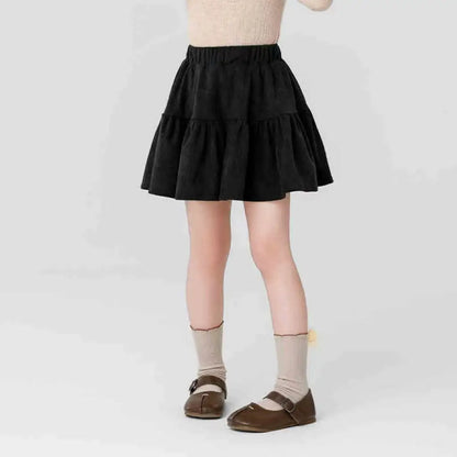 Girls' Autumn Red Corduroy Skirt Wool Blend Princess Design Christmas Party Heavyweight Winter Outfit