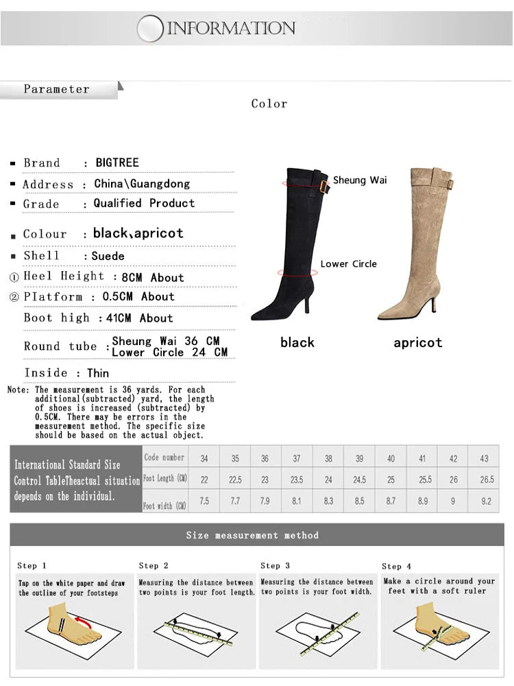 BIGTREE Shoes 2026 New Women Knee-high Boots Wrinkled High-heeled Long Boots Pointed Belt Buckle Autumn Winter Boots Stilettos