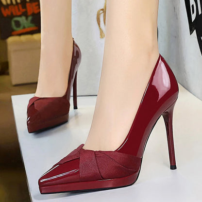 Ladies' 10.5 cm Platform High Heels Patent Leather Women Pumps Bow Design Women Heels Stilettos Elegant Women's Party Shoes 2026