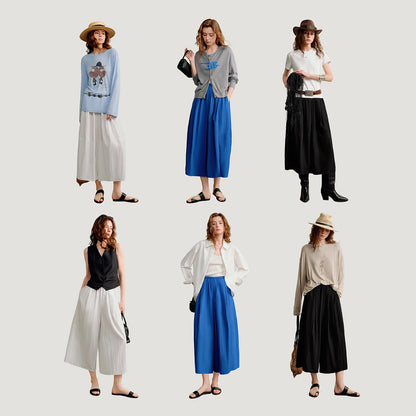 TOYOUTH Women's 2026 Autumn New Wide-Leg Skort Slimming Accordion Pleated Commuter Skirts