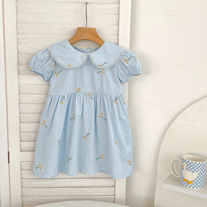 Summer New Little Girls Toddler Princess Dresses 1-6Yrs Girls Fashion Embroidered Flower Dress Kids Flying Sleeves Party Clothes