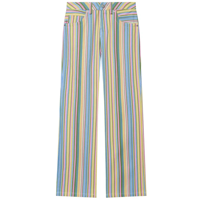 HXAO Striped Jeans For Woman Summer Low Landing Jeans Wide Leg Straight Baggy Denim Pants Chic Casual Streetwear Long Trousers