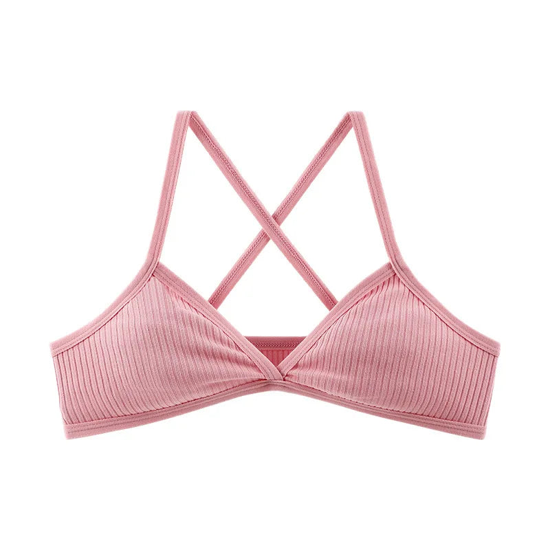 Comfort Lingerie Cotton Bras For Women Thin Style Unlined Bralette Sexy Deep V Triangle Cup Cross Beauty Back Bra бюстгальтер