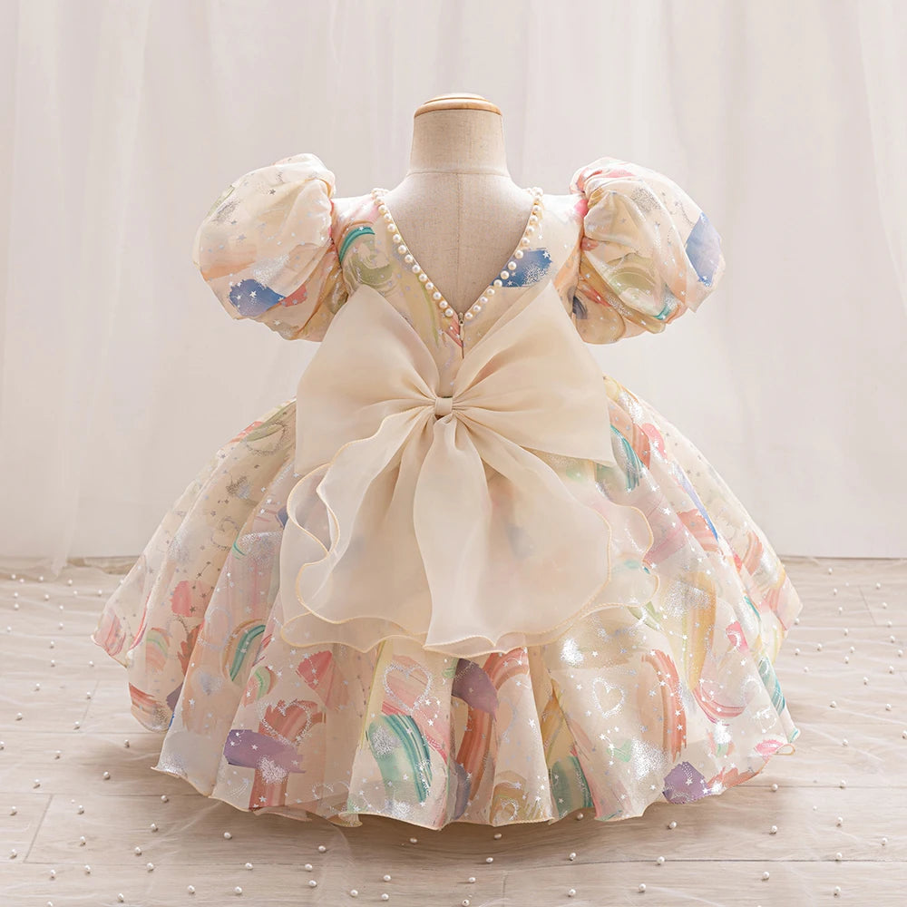 HETISO Girls Dress Kids Summer Chiffon Floral Wedding Birthday Party Dresses for First Communion Baby Casual Clothes 1-6 Years