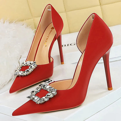 Luxury Heels 10.5 Cm Women Pumps Rhinestone Design High Heels Fashion Wedding Shoes Stilettos Sexy Party Shoes 10 Colour Pumps