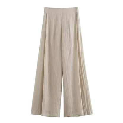 HH 2025 Spring Women Fashion Linen Suits New Solid Cardigan Kimono Top + Versatile Outerwear Female Wide Leg Long Pant