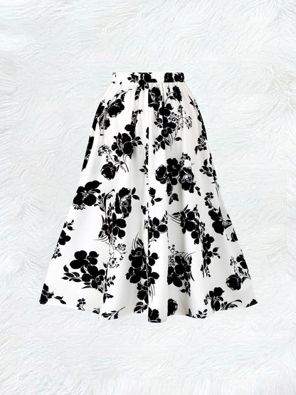 Four Seasons vacation style Black And White Floral Design half skirt