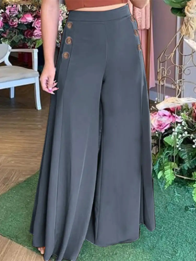 ZANZEA Women Wide Leg Pant Capris Solid Trouser 2024 Summer Casual Suit Pants Elegant OL Oversized High Waist Pantalon Palazzo