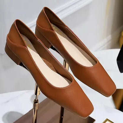 Fashion Low-Heel Women Shoes Versatile Square Head Women Mules Two Pairs Of Soft Leather Loafer High-Quality Heels 6 Colour