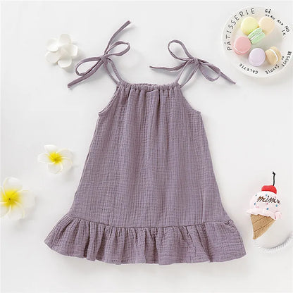 1-5 Years Old Kid Girl Summer Breathable Cotton Slip Dress Adjustable  Solid Color Halter Dress Toddler Girl Holiday Beachwea