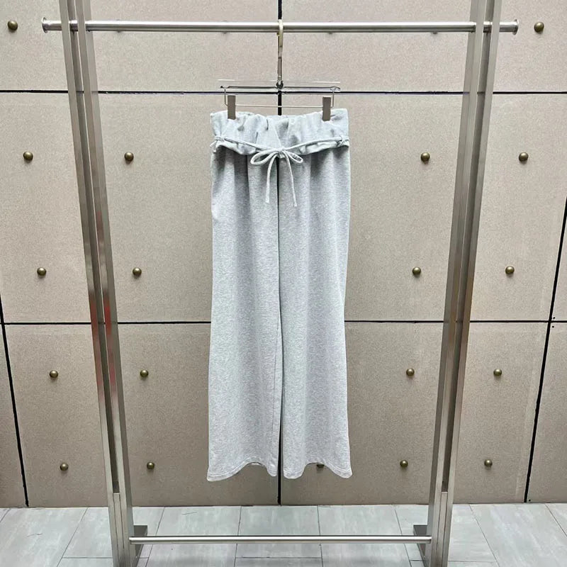Women's pants New low waisted straight leg pants for autumn 2026 Lotus leaf edge drawstring wide leg pants casual pants trousers
