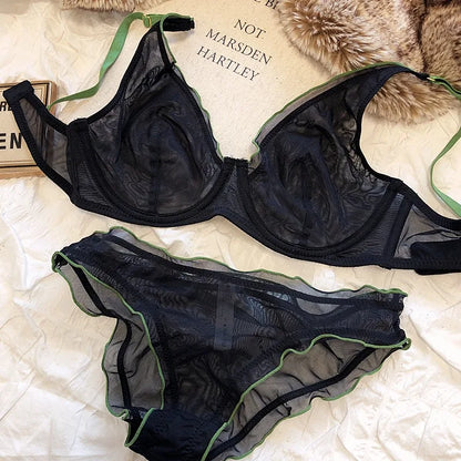 Minimizer Bra Plus Size Underwire French Style Triangle Cup Push Up Sexy Mesh Lingerie Set Support 32-40 MOYISU Sexy Bra Set BC
