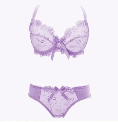 Female Ultra-Thin Sexy Lace Transparent Plus Size Bra & Panties Sets