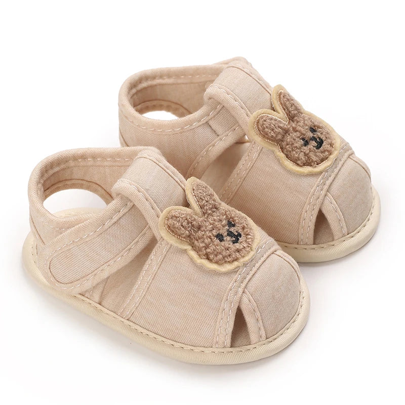 0-1Year Baby Shoes Infant Pre-Walker Shoes Cute Teddy Bear Pattern Summer Sandals Soft Sole Adjustable Strap Daily Footwear