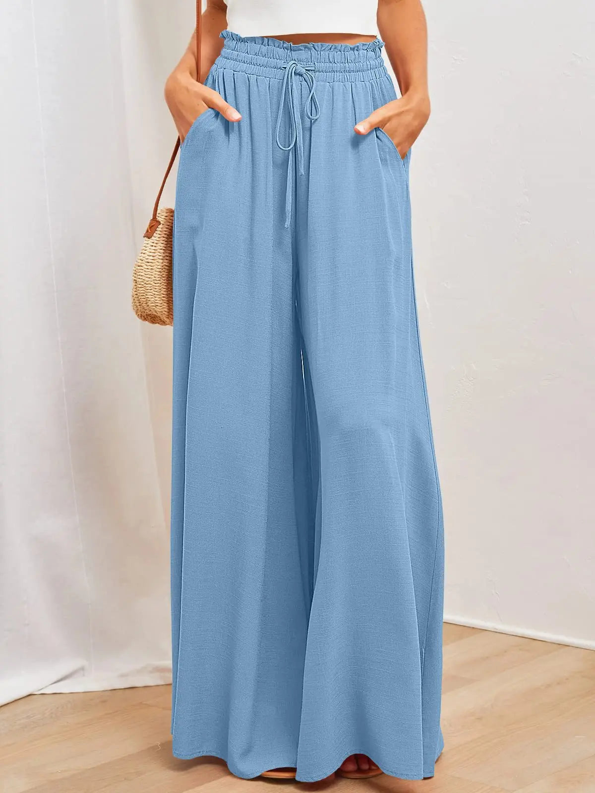 2026 Spring Summer Women Casual Wide Leg Pants Fashion Loose High Waist Long Trousers