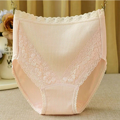 Women High-Waist Cotton Underwear Breathable Seamless Lace Trim Comfortable  Panties
