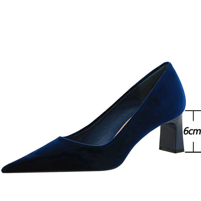 BIGTREE Shoes Suede Women Pumps Thick Heel Ladies Shoes Pointed High Heels Fashion Banquet Shoes Sexy Party Shoes Kitten Heels