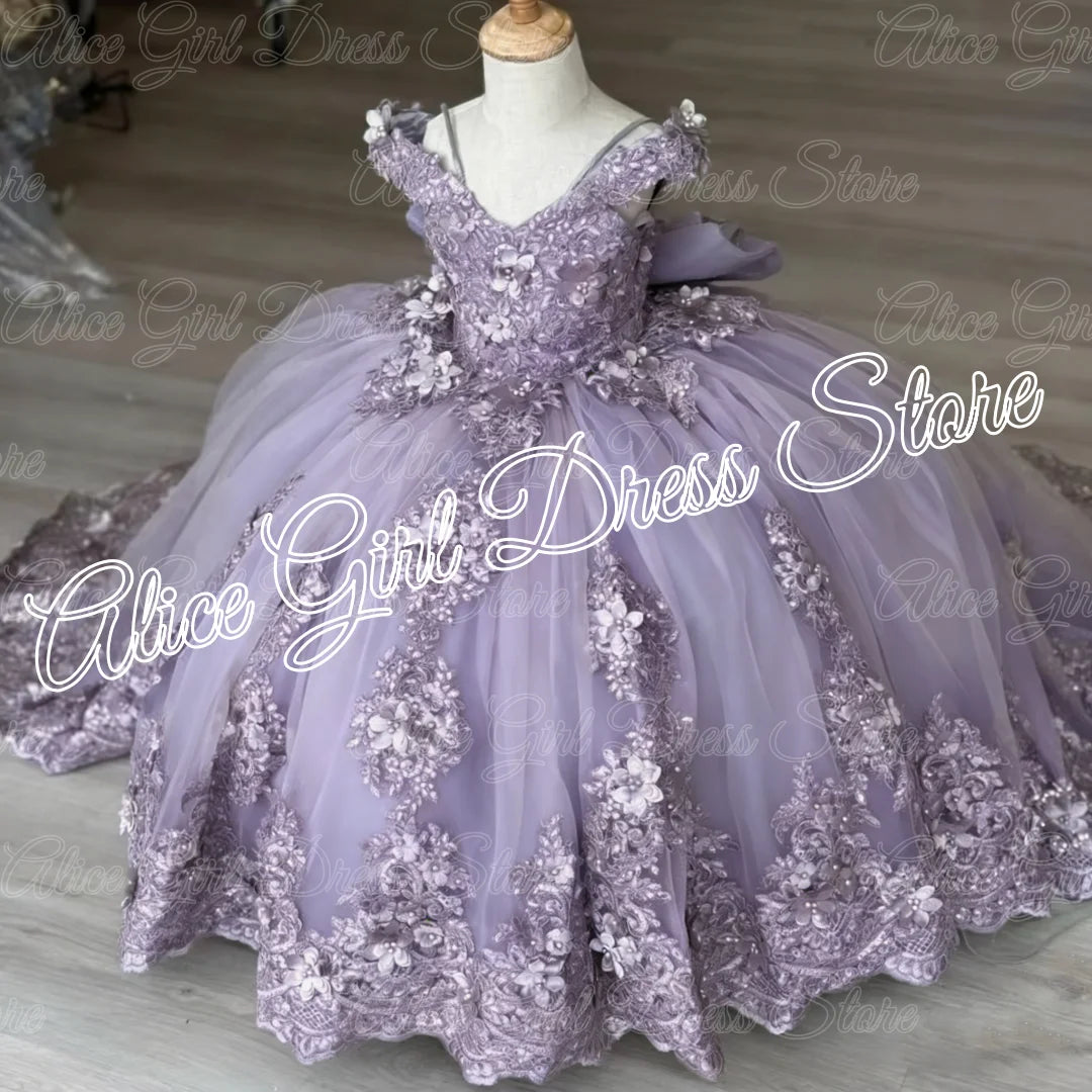 Green Flower Girl Dresses For Wedding Lace Appliques Floor Length Girl Birthday Party Gowns First Communion Gowns Customized