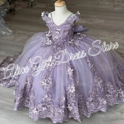 Green Flower Girl Dresses For Wedding Lace Appliques Floor Length Girl Birthday Party Gowns First Communion Gowns Customized